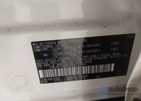 2021 Toyota Rav4 Hybrid Le z USA, uszkodzony, nr VIN JTML6RFV5MD019306